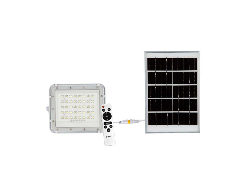 SKU 7842 VT-80W-W V-TAC Faro LED Solare 10W con Telecomando e Batteria Sostituibile Cavo 3m Bianco 4000K IP65