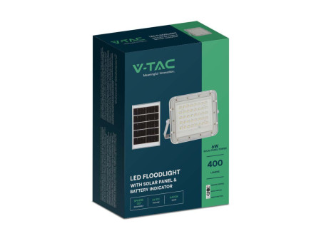 SKU 7842 VT-80W-W V-TAC Faro LED Solare 10W con Telecomando e Batteria Sostituibile Cavo 3m Bianco 4000K IP65