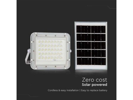 SKU 7842 VT-80W-W V-TAC Faro LED Solare 10W con Telecomando e Batteria Sostituibile Cavo 3m Bianco 4000K IP65