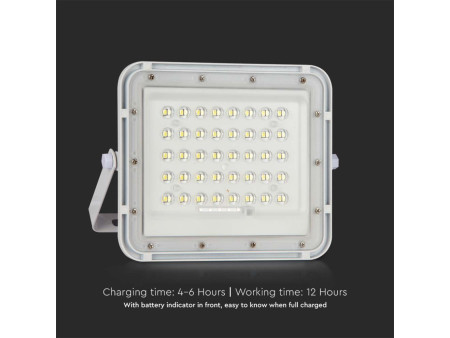 SKU 7841 VT-80W-W V-TAC Faro LED Solare 10W con Telecomando e Batteria Sostituibile Cavo 3m Bianco 6400K IP65