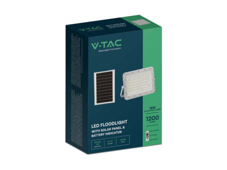 SKU 7844 VT-120W-W V-TAC Faro LED Solare 15W con Telecomando e Batteria Sostituibile Cavo 3m Bianco 4000K IP65