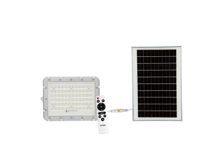 SKU 7844 VT-120W-W V-TAC Faro LED Solare 15W con Telecomando e Batteria Sostituibile Cavo 3m Bianco 4000K IP65
