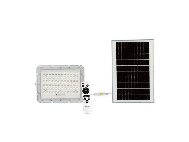 SKU 7844 VT-120W-W V-TAC Faro LED Solare 15W con Telecomando e Batteria Sostituibile Cavo 3m Bianco 4000K IP65