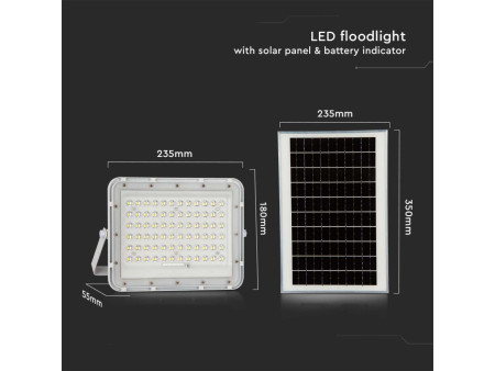 SKU 7844 VT-120W-W V-TAC Faro LED Solare 15W con Telecomando e Batteria Sostituibile Cavo 3m Bianco 4000K IP65