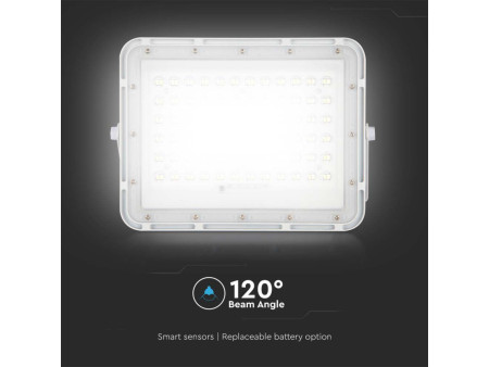 SKU 7844 VT-120W-W V-TAC Faro LED Solare 15W con Telecomando e Batteria Sostituibile Cavo 3m Bianco 4000K IP65