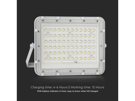 SKU 7843 VT-120W-W V-TAC Faro LED Solare 15W con Telecomando e Batteria Sostituibile Cavo 3m Bianco 6400K IP65