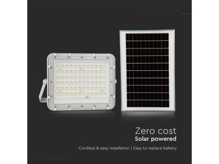 SKU 7844 VT-120W-W V-TAC Faro LED Solare 15W con Telecomando e Batteria Sostituibile Cavo 3m Bianco 4000K IP65