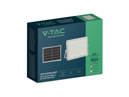 SKU 7846 VT-180W-W V-TAC Faro LED Solare 20W con Telecomando e Batteria Sostituibile Cavo 3m Bianco 4000K IP65