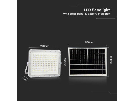 SKU 7846 VT-180W-W V-TAC Faro LED Solare 20W con Telecomando e Batteria Sostituibile Cavo 3m Bianco 4000K IP65