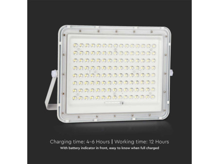 SKU 7846 VT-180W-W V-TAC Faro LED Solare 20W con Telecomando e Batteria Sostituibile Cavo 3m Bianco 4000K IP65