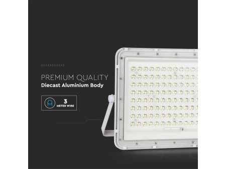 SKU 7846 VT-180W-W V-TAC Faro LED Solare 20W con Telecomando e Batteria Sostituibile Cavo 3m Bianco 4000K IP65