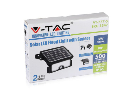SKU 8547 VT-777-5 V-TAC Applique LED Solare da Esterno 5W Sensore e Basi Inclinabili 4000K IP65