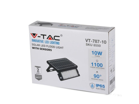 SKU 8550 VT-787-10 V-TAC Faro LED Solare 10W con Sensore PIR e Crepuscolare 4000K