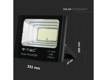 SKU 8576 VT-100W V-TAC Faro LED Solare 35W con Telecomando e Batteria LFP Timer Cavo 5m Nero 4000K