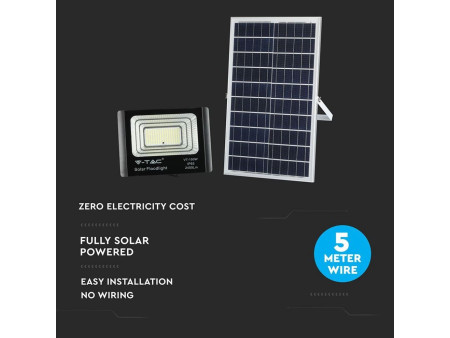SKU 94012 VT-100W V-TAC Faro LED con Pannello Solare 35W Telecomando LFP Timer Cavo 5m Nero 6400K
