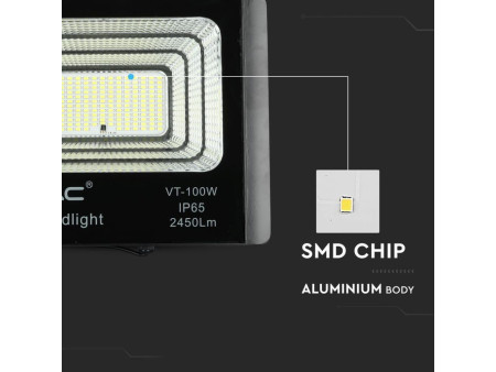 SKU 8576 VT-100W V-TAC Faro LED Solare 35W con Telecomando e Batteria LFP Timer Cavo 5m Nero 4000K