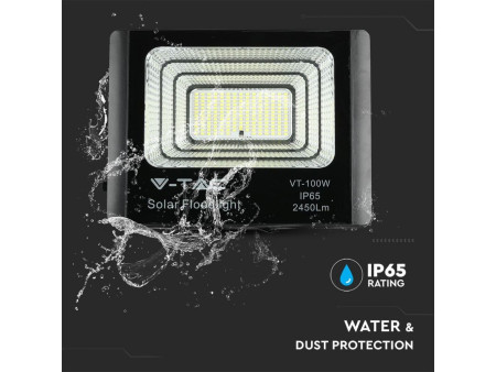 SKU 94012 VT-100W V-TAC Faro LED con Pannello Solare 35W Telecomando LFP Timer Cavo 5m Nero 6400K