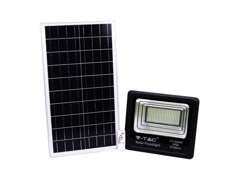 SKU 8577 VT-200W V-TAC Faro LED Solare 40W con Telecomando e Batteria LFP Timer Cavo 5m Nero 4000K