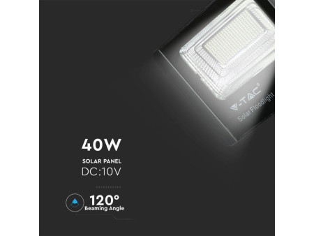 SKU 8577 VT-200W V-TAC Faro LED Solare 40W con Telecomando e Batteria LFP Timer Cavo 5m Nero 4000K