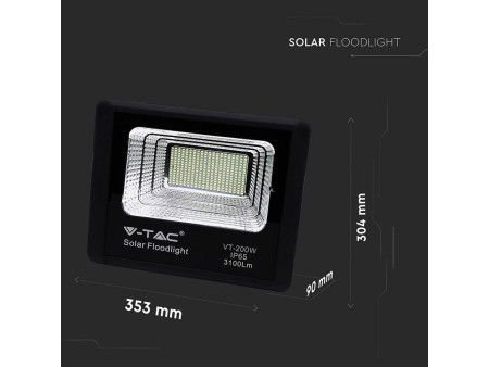 SKU 94026 VT-200W V-TAC Faro LED Solare 40W con Telecomando e Batteria LFP Timer Cavo 5m Nero 6000K