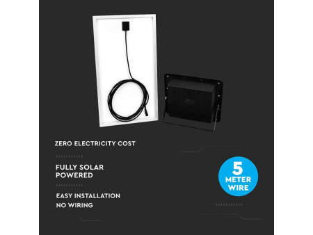 SKU 94026 VT-200W V-TAC Faro LED Solare 40W con Telecomando e Batteria LFP Timer Cavo 5m Nero 6000K