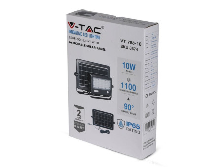SKU 8674 VT-788-10 V-TAC Faro LED Solare 10W con Sensore PIR Nero 4000K
