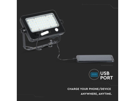 SKU 8674 VT-788-10 V-TAC Faro LED Solare 10W con Sensore PIR Nero 4000K