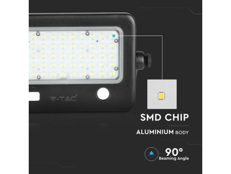 SKU 8674 VT-788-10 V-TAC Faro LED Solare 10W con Sensore PIR Nero 4000K