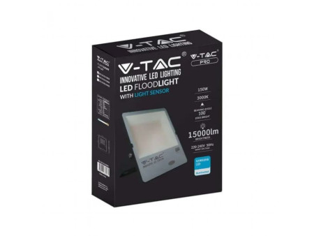 SKU 20180 VT-167 V-TAC PRO Faro LED SMD Chip Samsung 150W 100LM/W con Sensore Crepuscolare Nero 6500K IP65