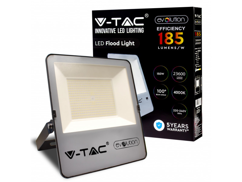 SKU 20455 VT-150185  Confronta V-TAC PRO Faro LED SMD Chip Samsung 150W 185LM/W Nero 4000K IP65