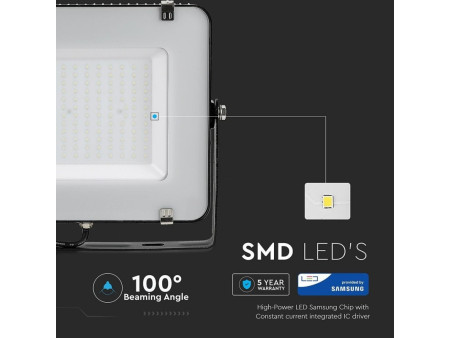 SKU 477 VT-150-B V-TAC PRO Faro LED SMD Chip Samsung 150W Colore Nero 6400K IP65
