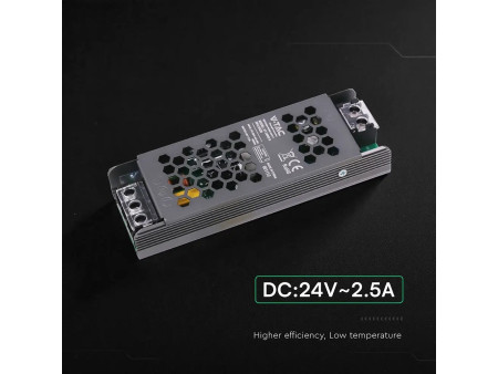 SKU 24236 VT-24062-S V-TAC Alimentatore LED Slim in Metallo 60W 24V 2.5A con 1 Uscita 145x50x24mm IP20