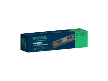 SKU 24237 VT-24075-S V-TAC Alimentatore LED Slim in Metallo 75W 24V 3.1A con 1 Uscita 200x50x24mm IP20
