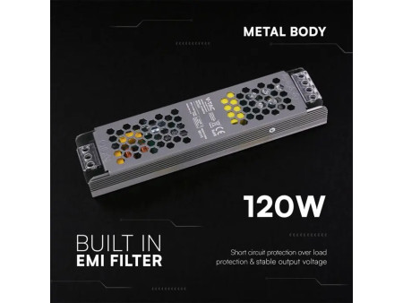 SKU 24238 VT-24122-S V-TAC Alimentatore LED Slim in Metallo 120W 24V 5A con 1 Uscita 200x50x24mm IP20