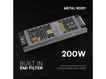 SKU 24240 VT-24202-S V-TAC Alimentatore LED Slim in Metallo 200W 24V 8.25A con 1 Uscita 209x63x25mm IP20