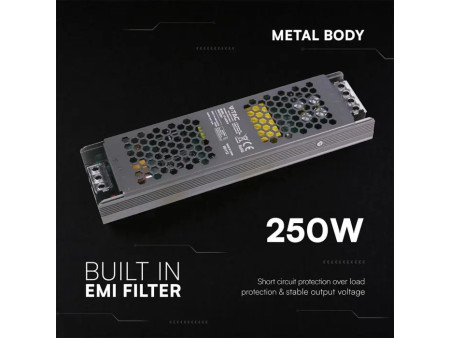 SKU 24241 VT-24250-S V-TAC Alimentatore LED Slim in Metallo 250W 24V 10.5A con 1 Uscita 246x63x30mm IP20