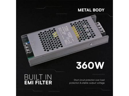 SKU 24242 VT-24361-S V-TAC Alimentatore LED Slim in Metallo 360W 24V 15A con 1 Uscita 208x82x32mm IP20