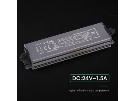 SKU 24243 VT-24035 V-TAC Alimentatore LED in Metallo 36W 24V 1.5A con 1 Uscita 140x35x21mm IP67
