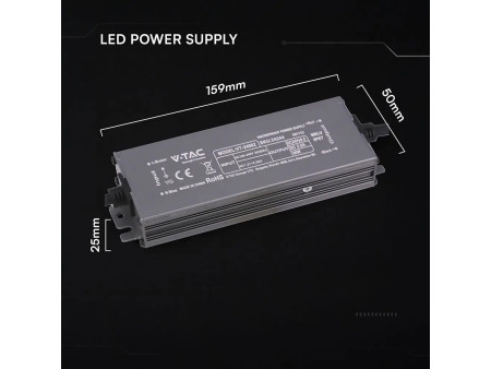 SKU 24244 VT-24062 V-TAC Alimentatore LED in Metallo 60W 24V 2.5A con 1 Uscita 159x50x25 IP67