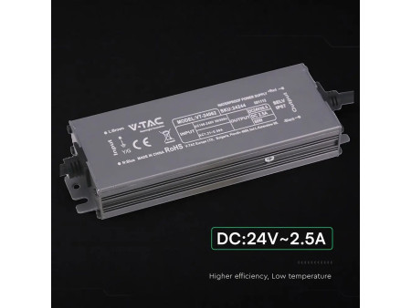 SKU 24244 VT-24062 V-TAC Alimentatore LED in Metallo 60W 24V 2.5A con 1 Uscita 159x50x25 IP67