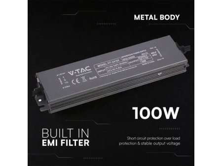 SKU 24245 VT-24102 V-TAC Alimentatore LED in Metallo 100W 24V 4.15A con 1 Uscita 219x50x25mm IP67
