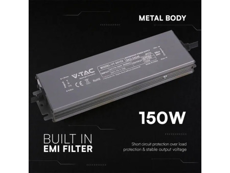 SKU 24246 VT-24152 V-TAC Alimentatore LED in Metallo 150W 24V 6.25A con 1 Uscita 224x65x25mm IP67