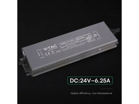 SKU 24246 VT-24152 V-TAC Alimentatore LED in Metallo 150W 24V 6.25A con 1 Uscita 224x65x25mm IP67