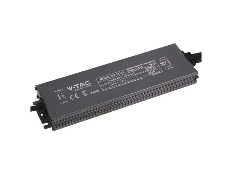 SKU 24247 VT-24202 V-TAC Alimentatore LED in Metallo 200W 24V 8.25A con 1 Uscita 244x65x25mm IP67