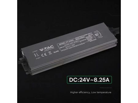 SKU 24247 VT-24202 V-TAC Alimentatore LED in Metallo 200W 24V 8.25A con 1 Uscita 244x65x25mm IP67