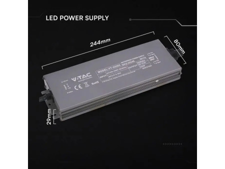 SKU 24248 VT-24302 V-TAC Alimentatore LED in Metallo 300W 24V 12.5A con 1 Uscita 244x80x29mm IP67