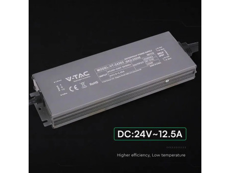 SKU 24248 VT-24302 V-TAC Alimentatore LED in Metallo 300W 24V 12.5A con 1 Uscita 244x80x29mm IP67