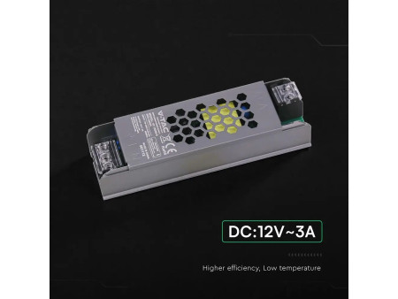 SKU 24254 VT-13036-S V-TAC Alimentatore LED Slim in Metallo 36W 12V 3A con 1 Uscita 116x35x24mm IP20