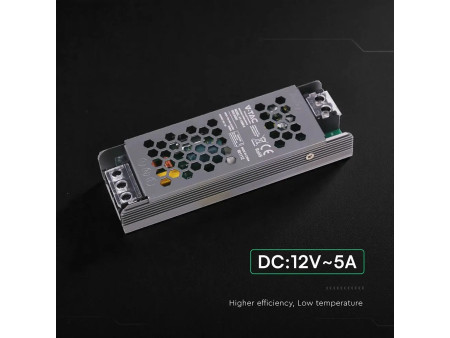 SKU 24255 VT-13060-S V-TAC Alimentatore LED Slim in Metallo 60W 12V 5A con 1 Uscita 145x50x24mm IP20