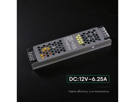 SKU 24256 VT-13075-S V-TAC Alimentatore LED Slim in Metallo 75W 12V 6.25A con 1 Uscita 200x50x24mm IP20